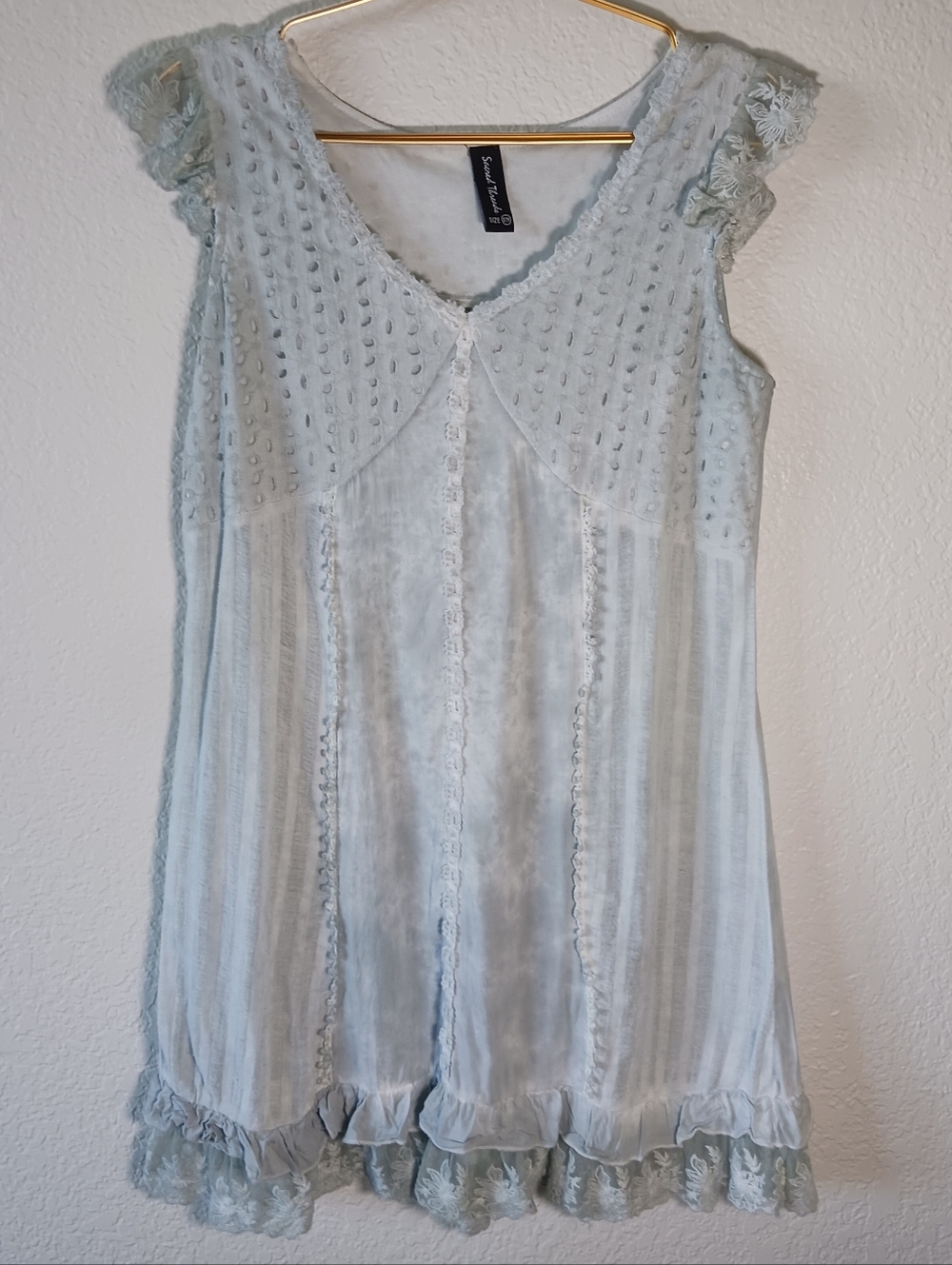 Sacred Threads Muted Blue / Green Sleeveless Mini Dress with Frilly Lace-Trim